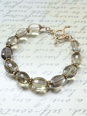 Faceted Smoky Lemon Quartz Bead Bracelet with Gold Vermeil Silver